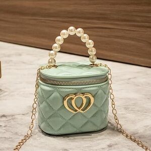 Elegant Mint Green Quilted Bag with Pearl Handle